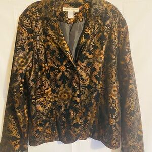 Bamboo Traders Black and Gold Women’s Floral Blazer Button Up Size M